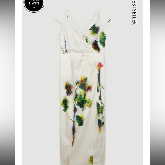 OOTO LONDON Italian Structured Satin Strappy Floral Dress - Picture 4 of 4